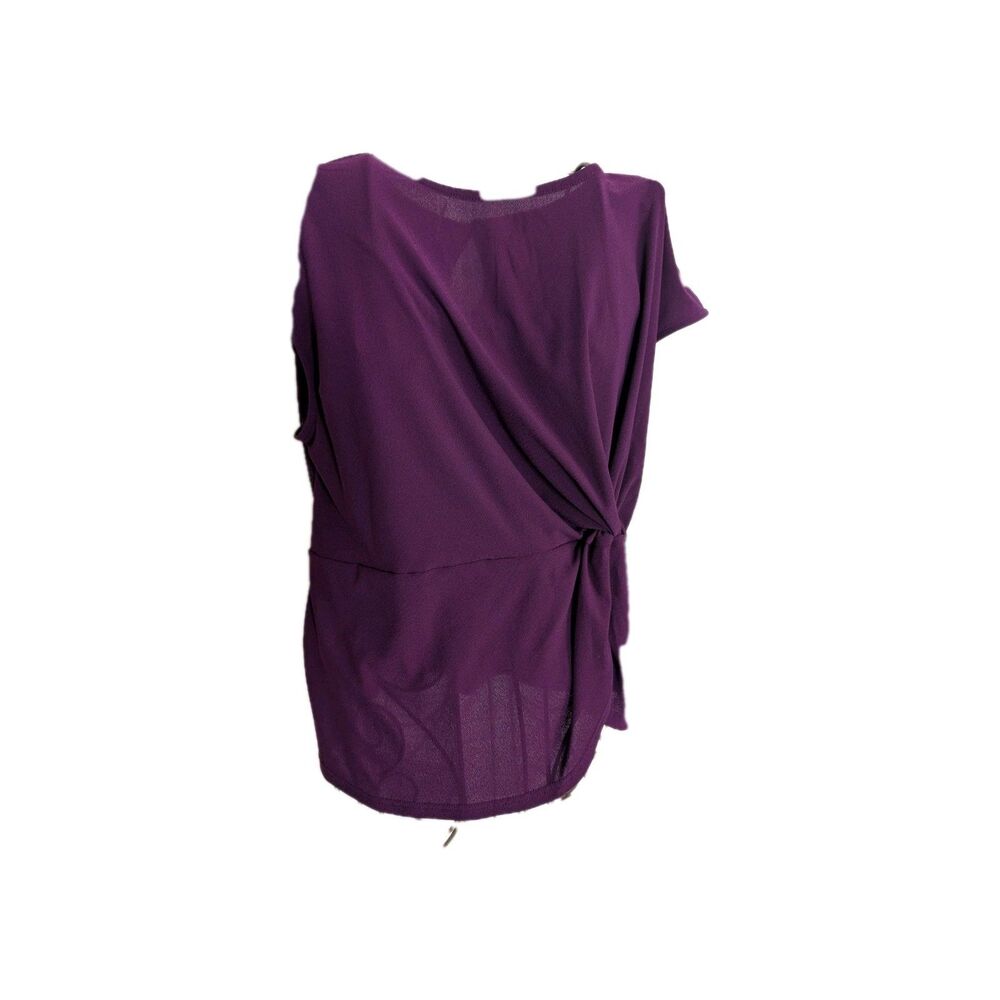 Fifty Street Women's M Plum Purple Tie Waist Blouse Keyhole Back Short Sleeve